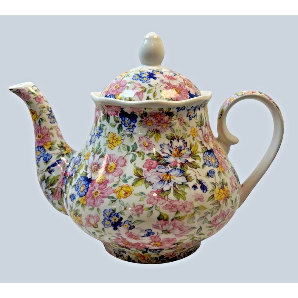 Kent Pottery Teapot Floral Chintz Cottage Garden Flowers Roses Primroses 4-cup